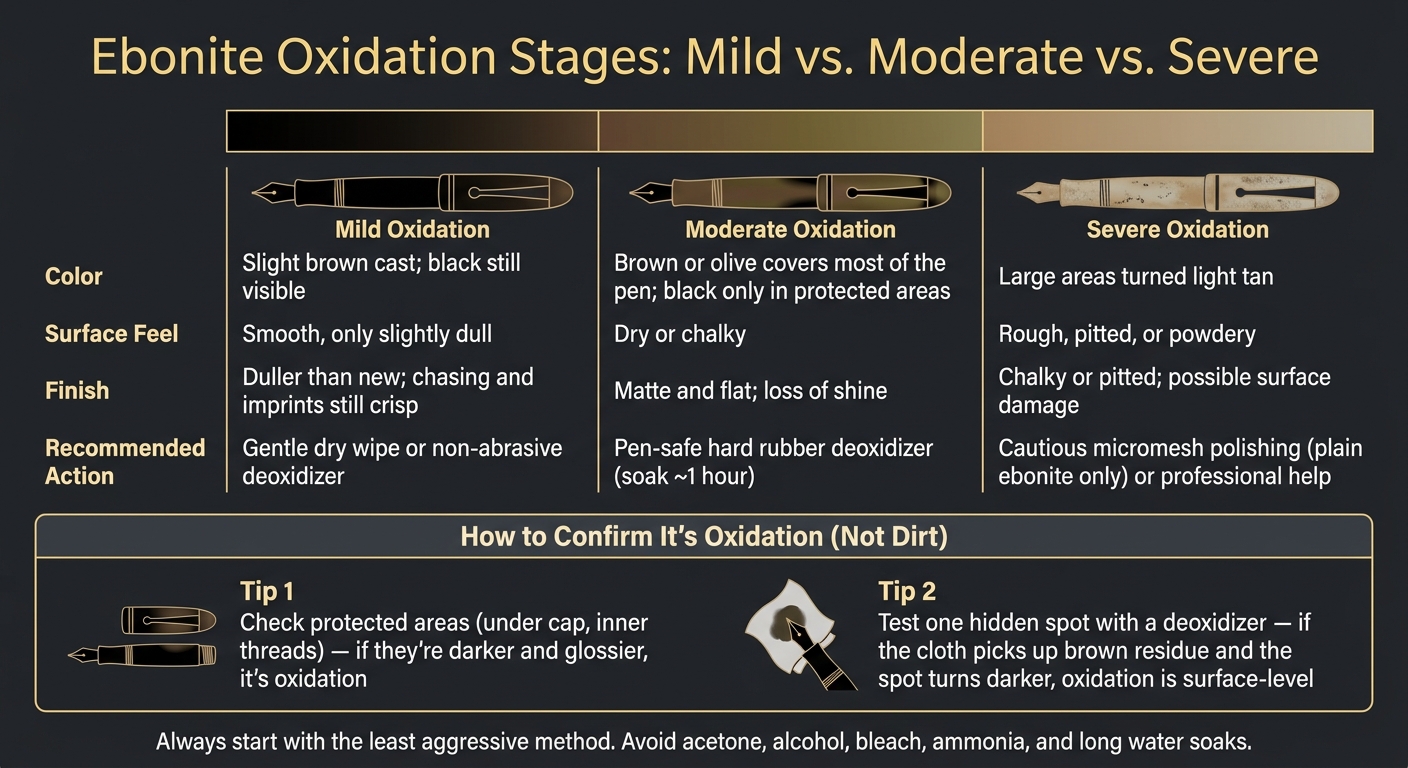 Ebonite Oxidation Stages: Mild vs. Moderate vs. Severe