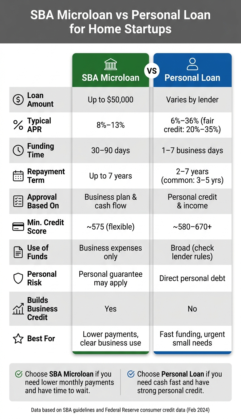 SBA Microloan vs Personal Loan: Side-by-Side Comparison for Home Startups