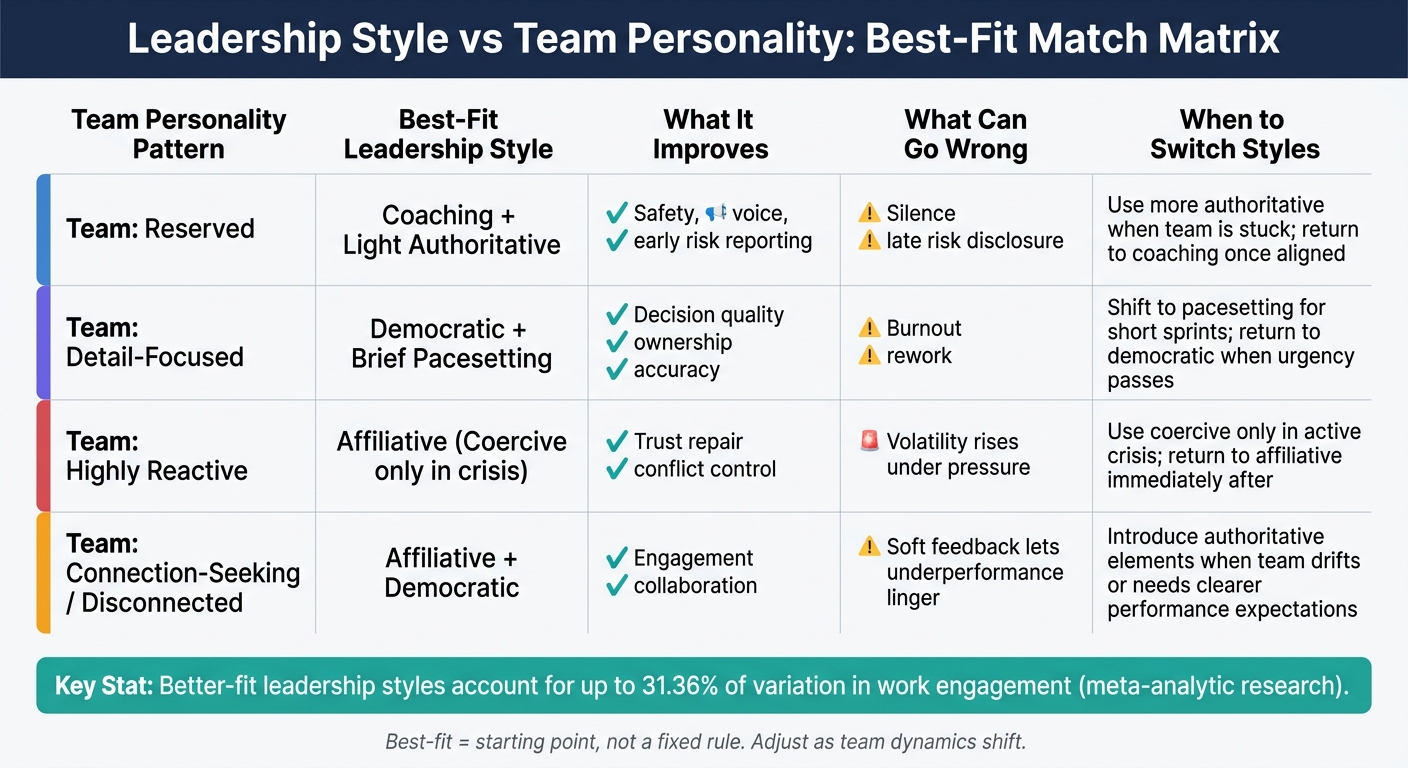 Leadership Style vs Team Personality: Best-Fit Match Matrix