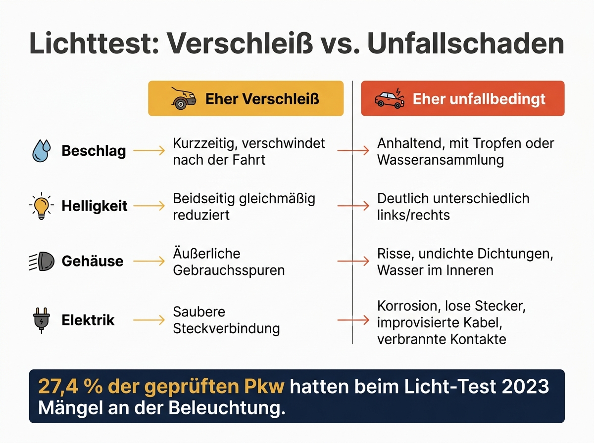 Lichttest im KFZ Gutachten: Verschleiß vs. Unfallschaden erkennen