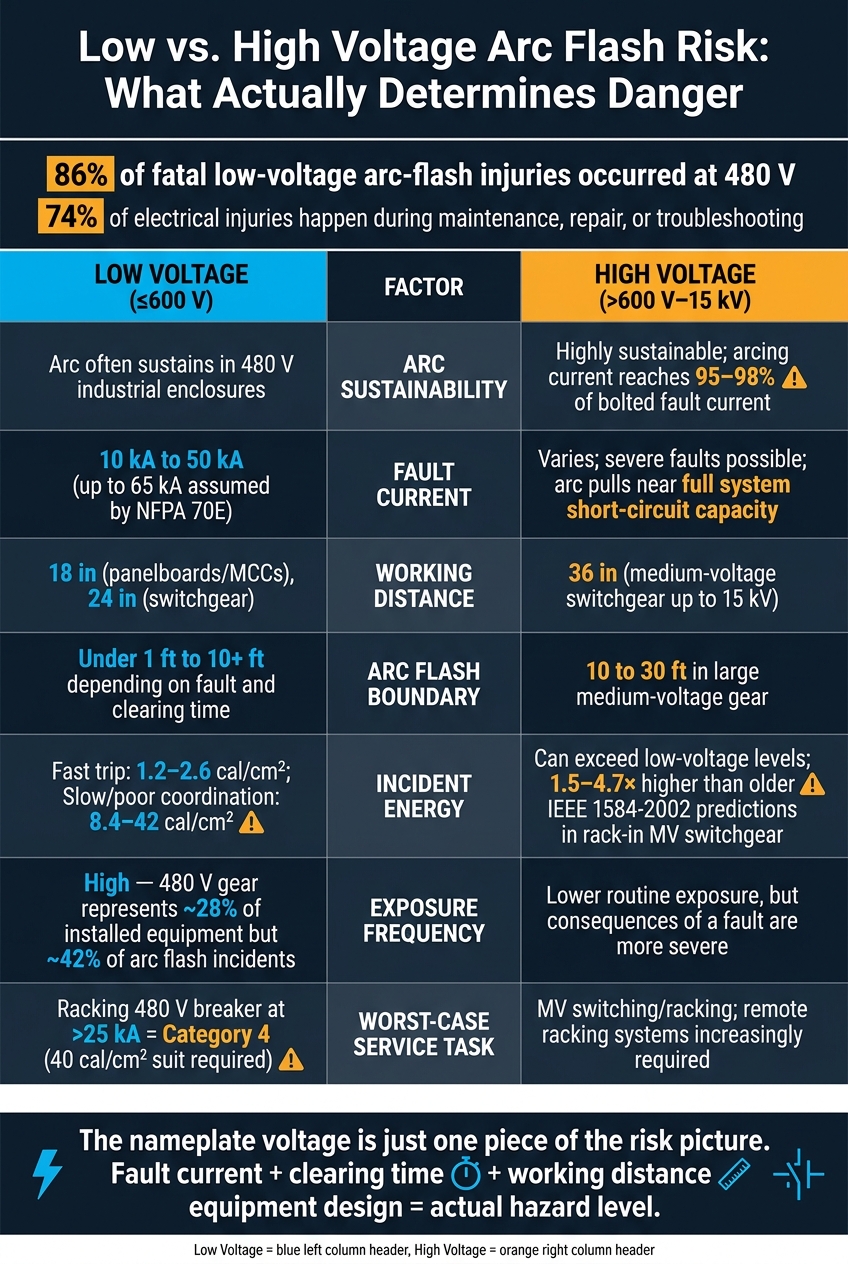 Low vs High Voltage Arc Flash Risk: Key Factors Compared