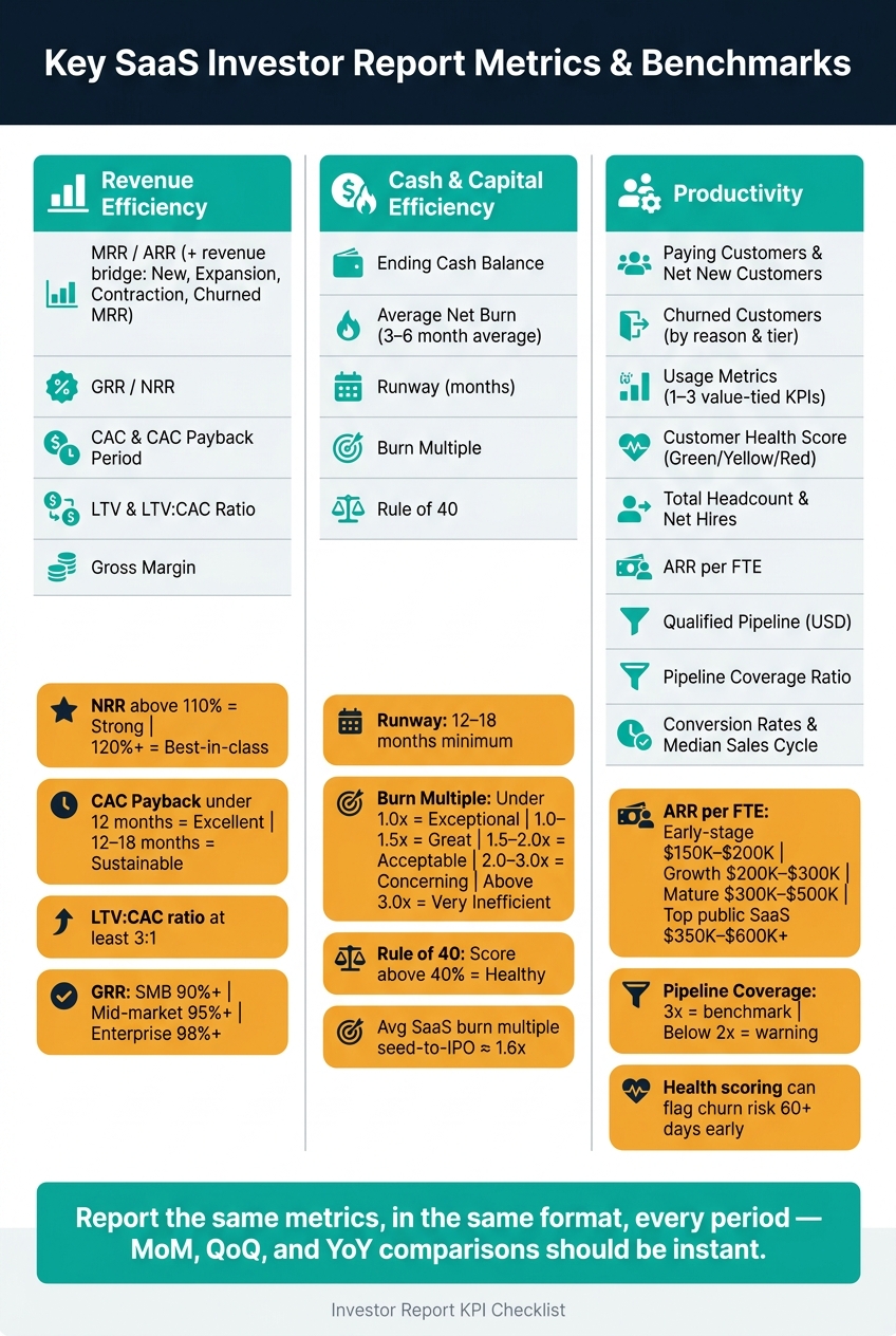 Key SaaS Investor Report Metrics & Benchmarks at a Glance