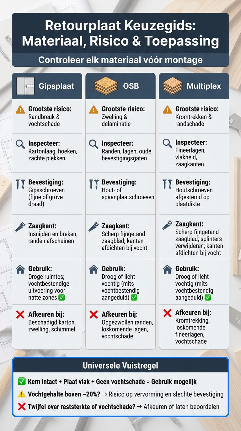 Retourplaat per Materiaal: Risico's, Inspectie & Gebruik