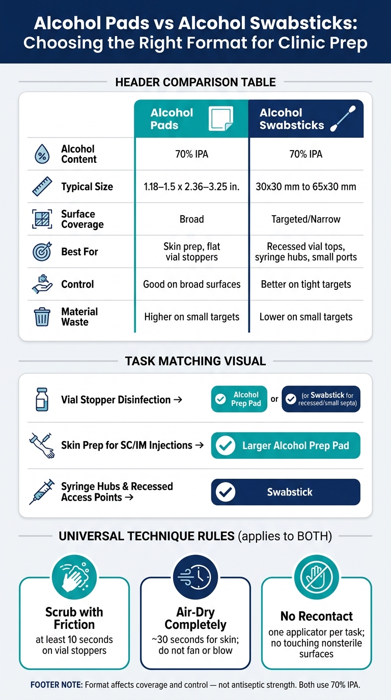 Alcohol Pads vs Swabsticks: Which to Use for Vial & Skin Prep