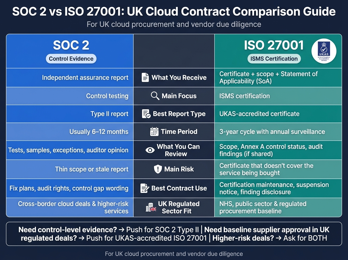 SOC 2 vs ISO 27001: UK Cloud Contract Comparison Guide