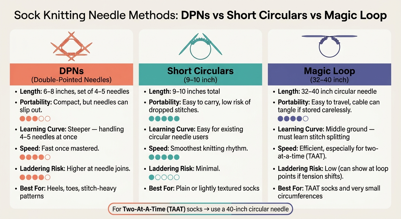 Sock Knitting Needle Methods Compared: DPNs vs Short Circulars vs Magic Loop