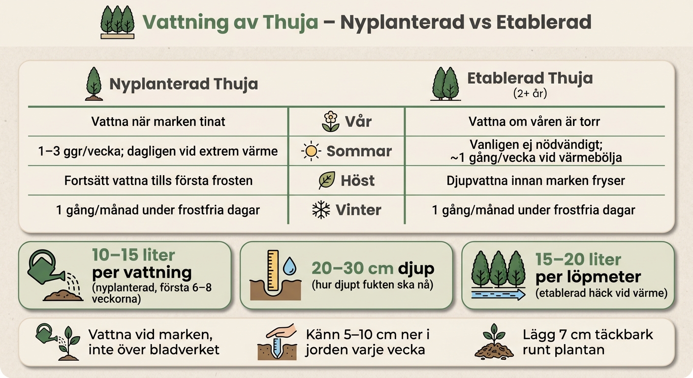 Vattning av Thuja: Nyplanterad vs Etablerad – Årstidsguide