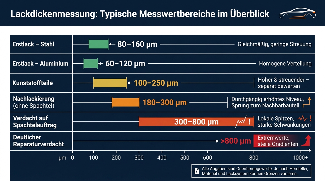 Lackdickenmessung: Typische Messwertbereiche im Überblick