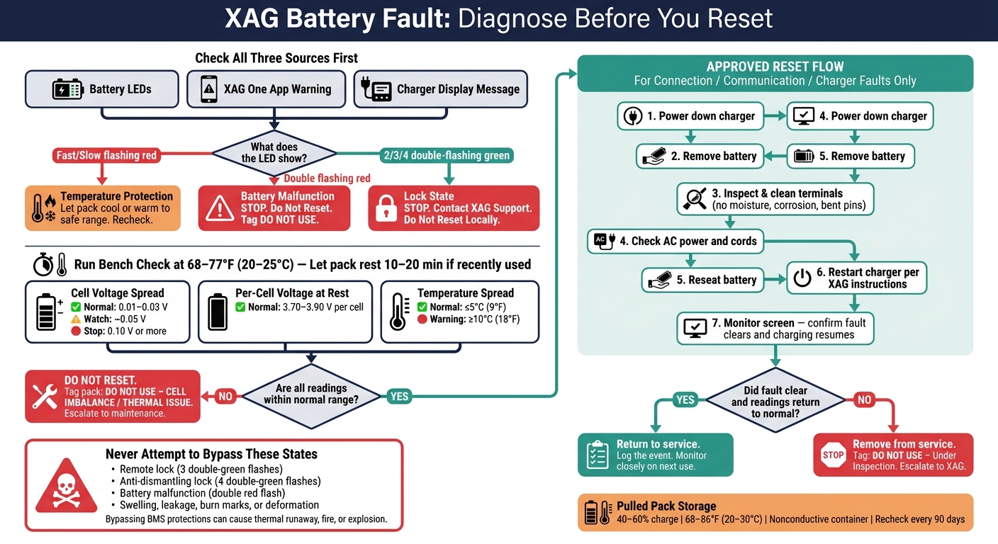 XAG Battery Fault Diagnosis & Reset Decision Flow