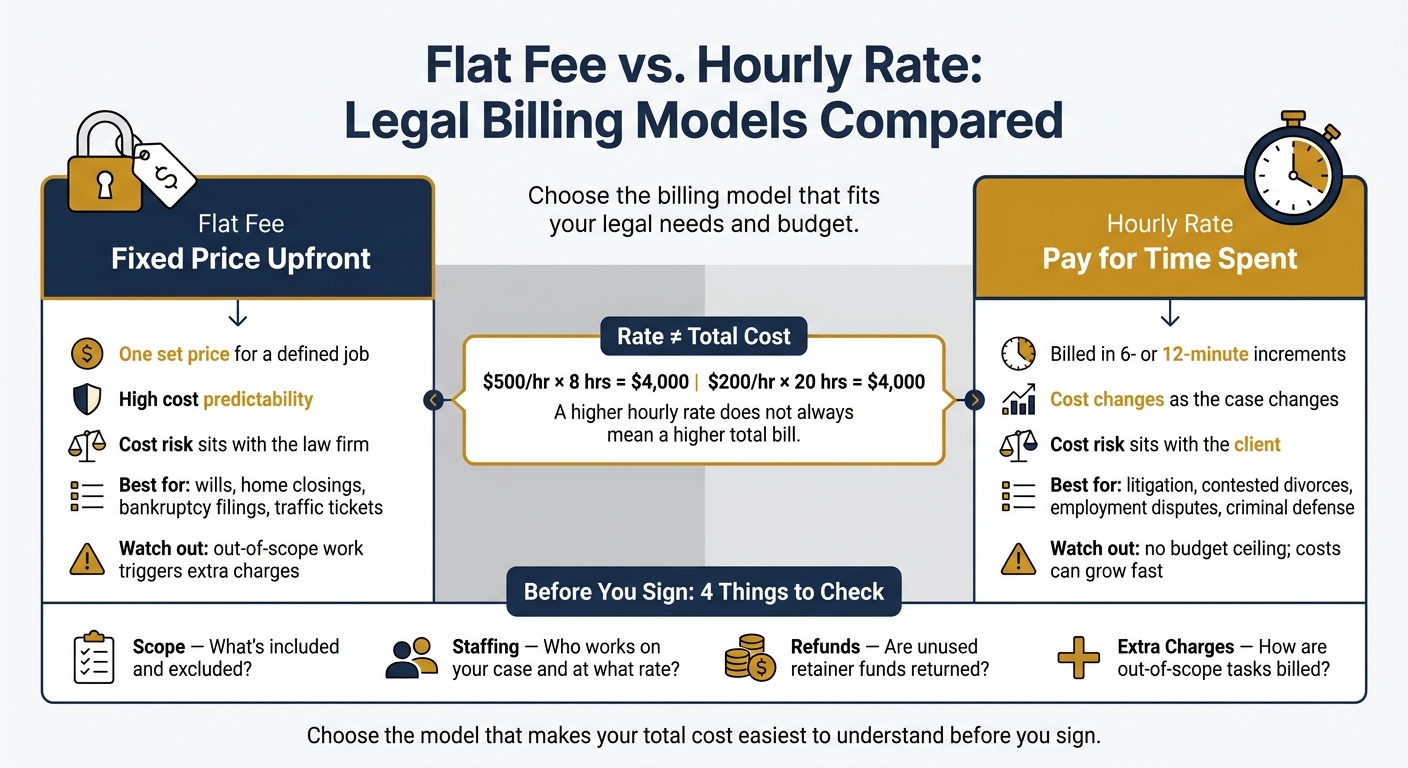 Flat Fee vs. Hourly Rate: Legal Billing Models Compared
