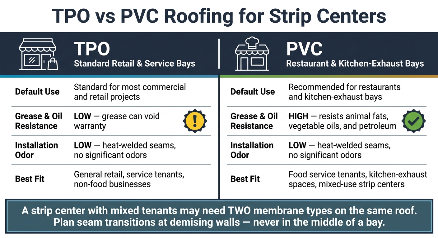 TPO vs PVC Roofing for Strip Centers: Which Membrane Fits Your Tenant?
