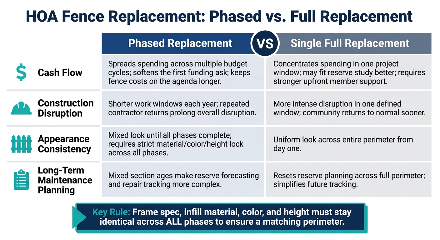 HOA Fence Replacement: Phased vs. Full Replacement Cost & Planning Comparison