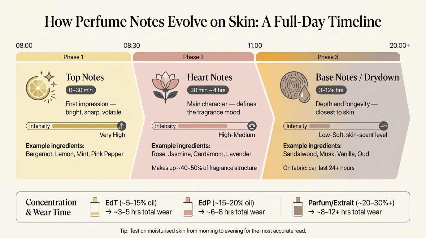 How Perfume Notes Evolve on Skin: A Full-Day Timeline
