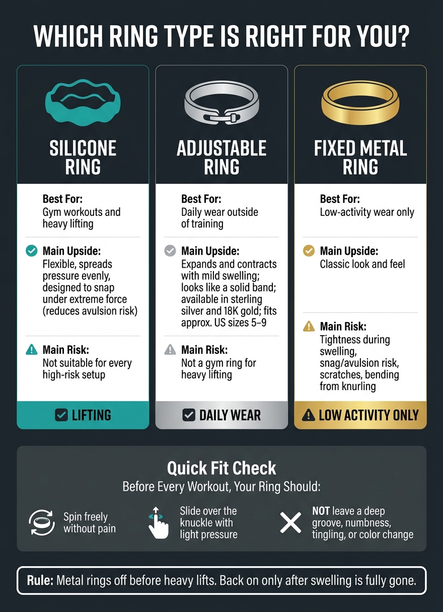 Metal vs. Silicone vs. Adjustable Rings for Men Who Lift