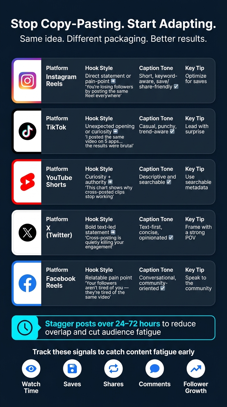Cross-Posting vs. Platform-Adapted Content: Hook, Format & Caption Guide