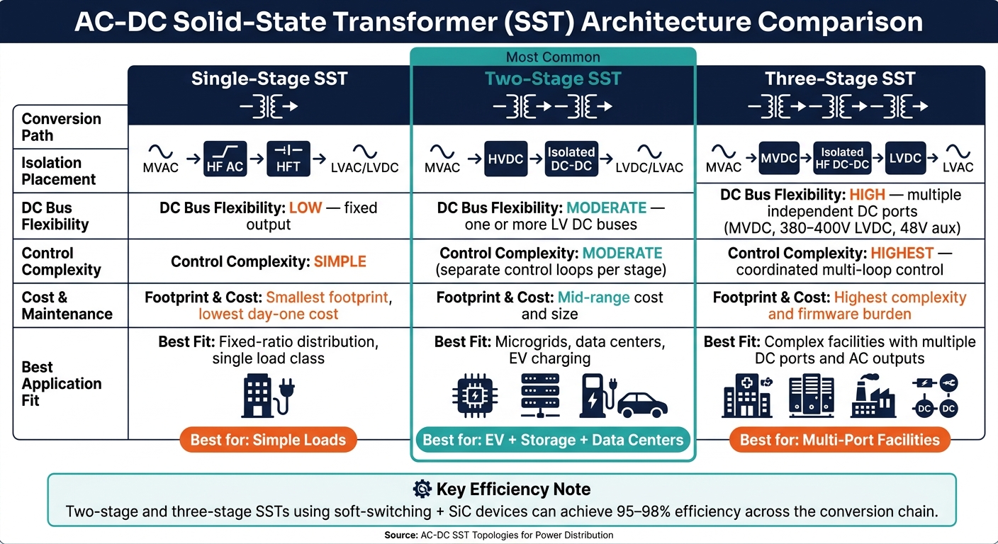 AC-DC SST Architecture Comparison: Single-Stage vs Two-Stage vs Three-Stage