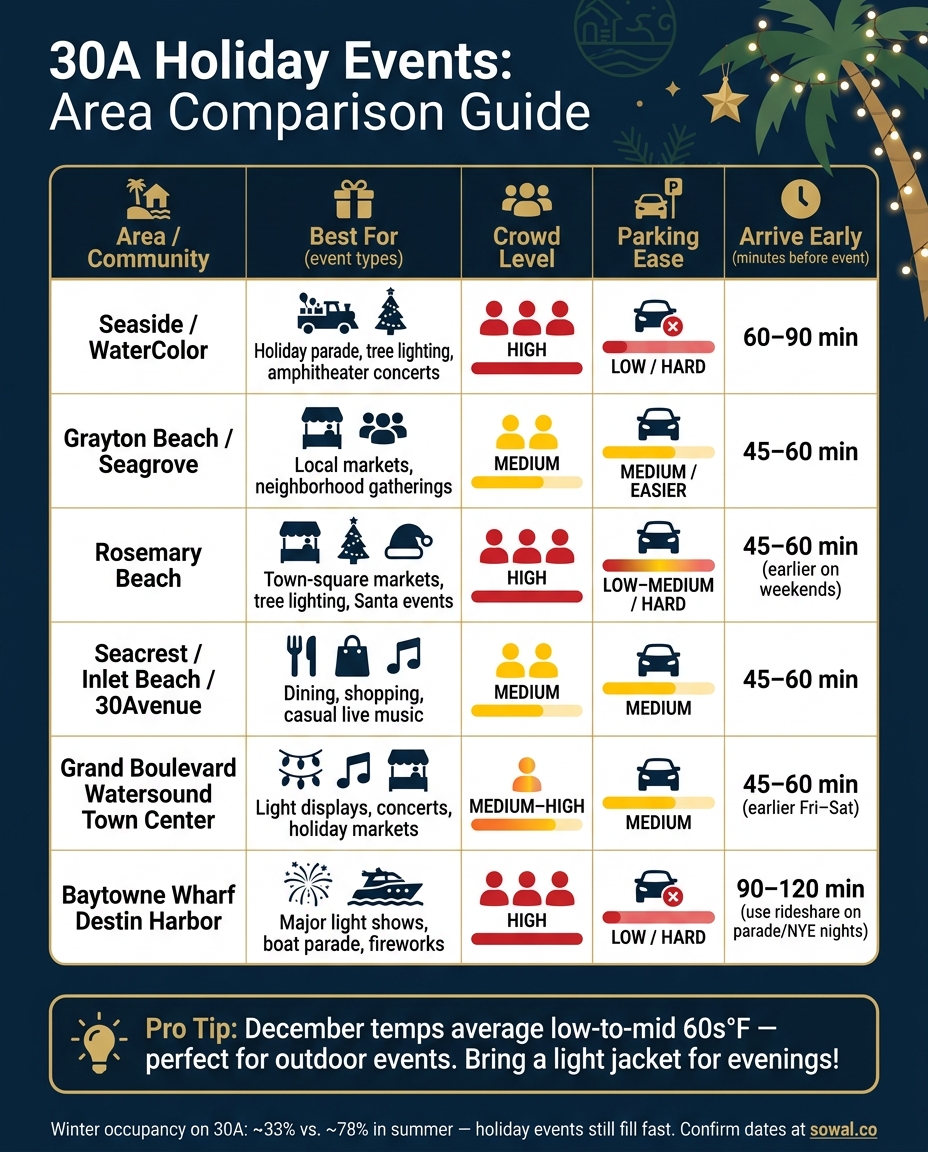 30A Holiday Events: Area Comparison Guide