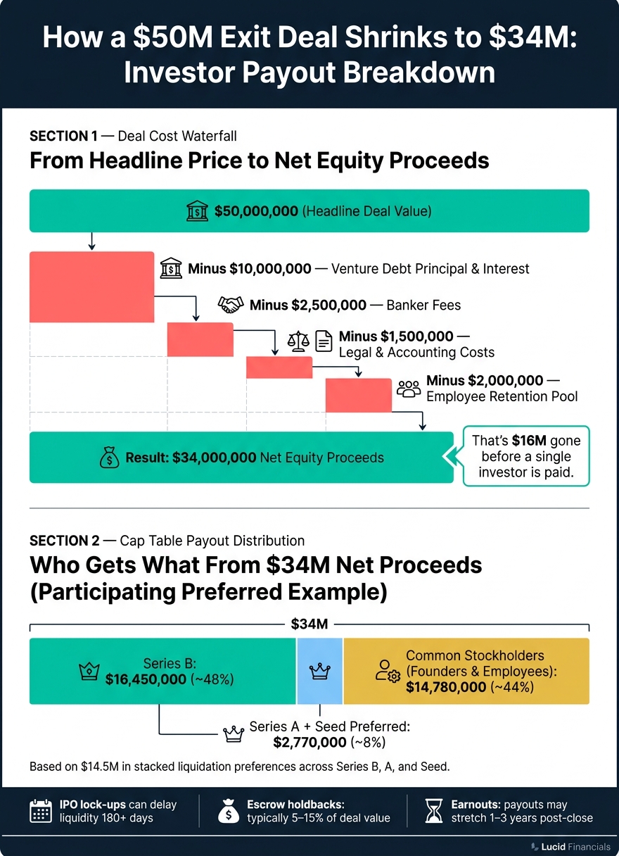 How a $50M Exit Deal Shrinks to $34M: Investor Payout Breakdown