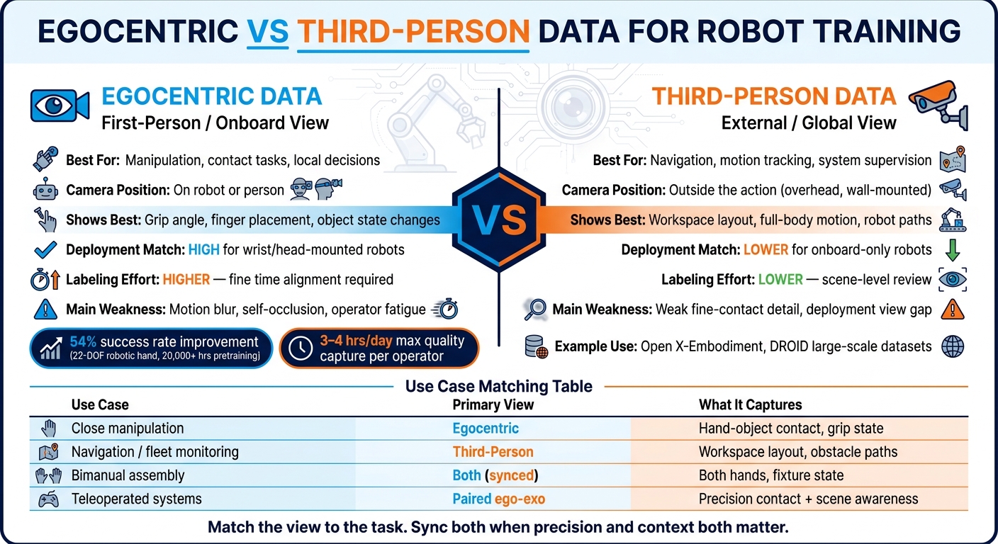 Egocentric vs Third-Person Robot Training Data: Key Differences