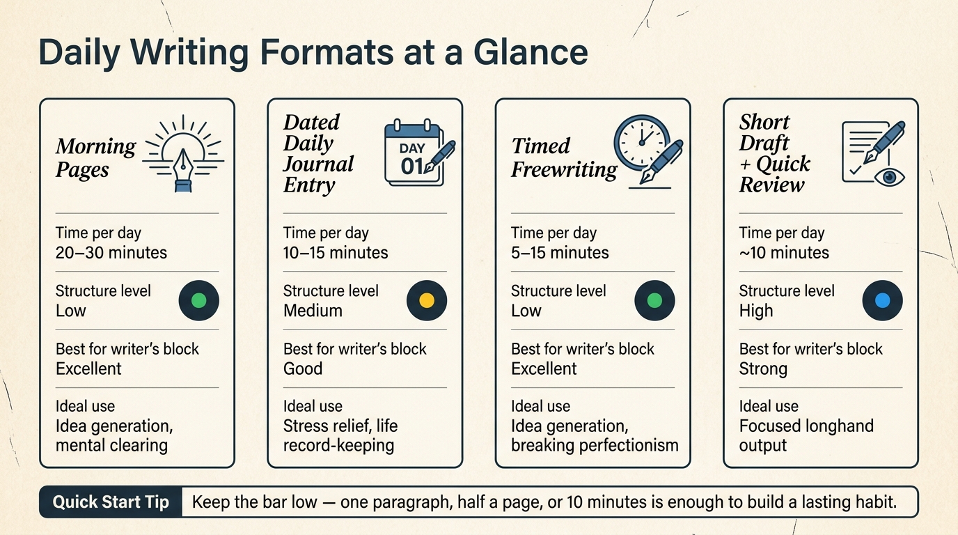 Daily Writing Formats for Fountain Pen Journaling: Quick Comparison Guide