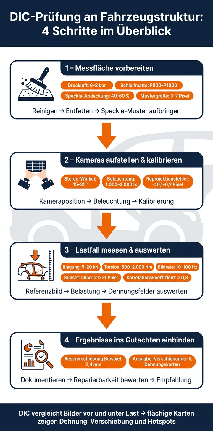 DIC-Prüfung an Fahrzeugstruktur: 4 Schritte im Überblick