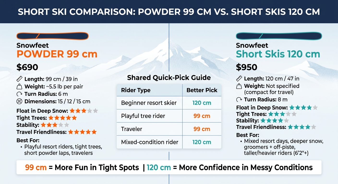 POWDER 99 cm vs 120 cm Short Skis: Side-by-Side Comparison