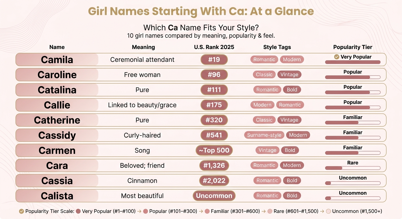 Girl Names That Start With Ca: Popularity, Meaning & Style Compared