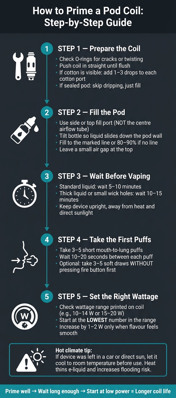 How To Prime Pod Coils And Avoid Mistakes 2 How to prime a pod coil: step-by-step guide
