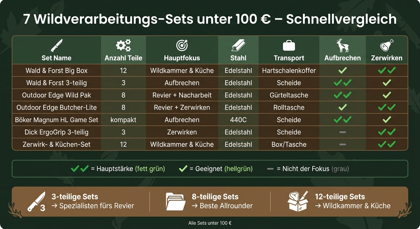 7 Wildverarbeitungs-Sets unter 100 € im Vergleich