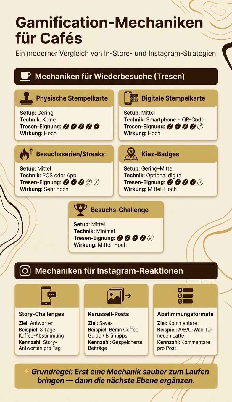 Gamification-Mechaniken für Cafés: Vergleich auf einen Blick