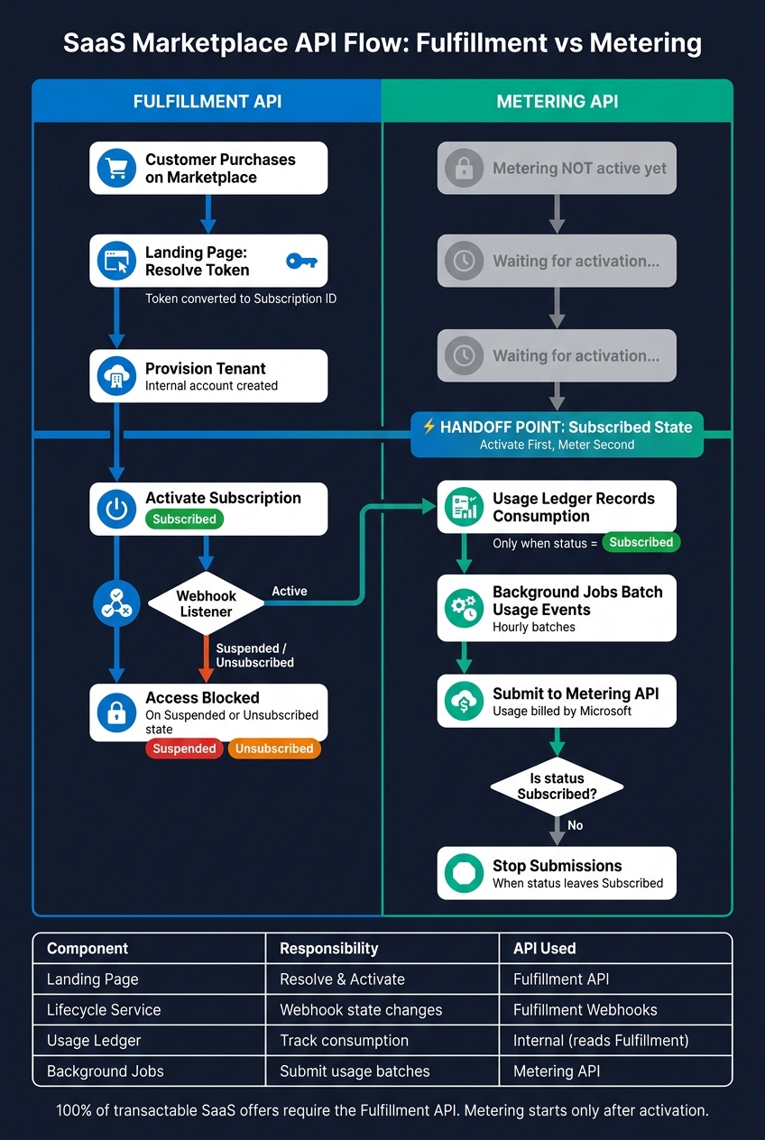 SaaS Marketplace API Flow: Fulfillment vs Metering