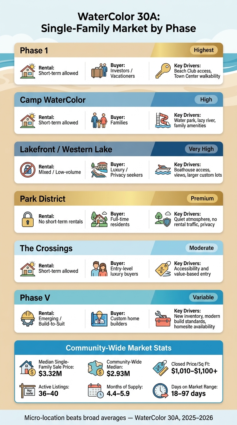 WaterColor 30A: Single-Family Market Snapshot by Phase