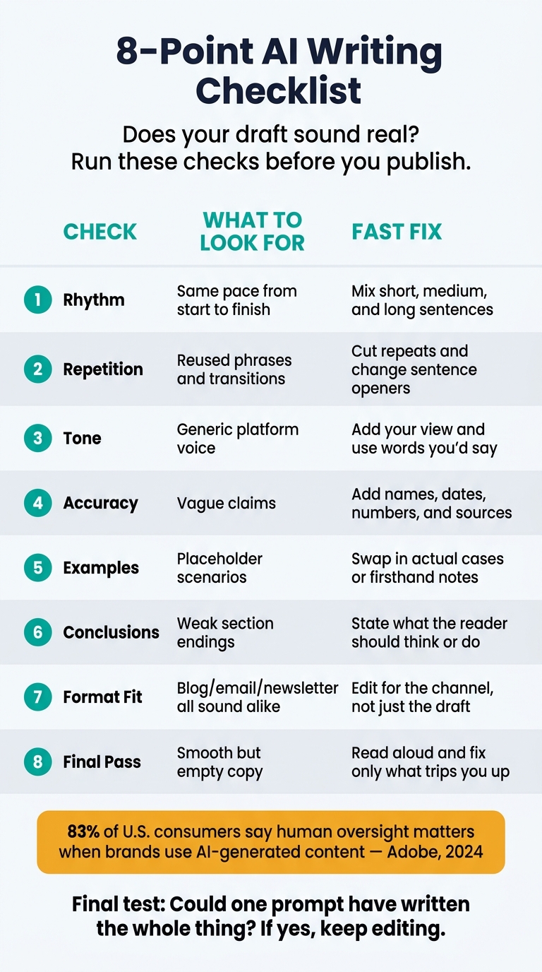 AI Writing Checklist: 8 Signs Your Draft Sounds AI-Written & How to Fix Them