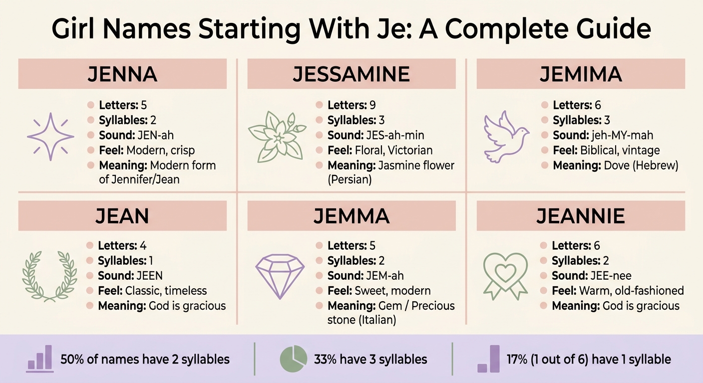 Girl Names Starting With Je: Side-by-Side Comparison