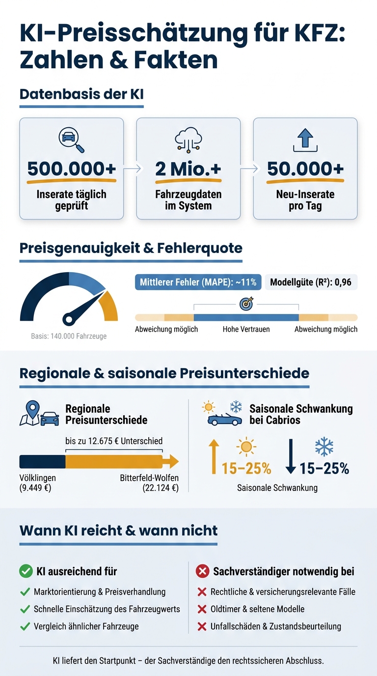 KI-Preisschätzung für KFZ: Genauigkeit, Daten & Grenzen auf einen Blick