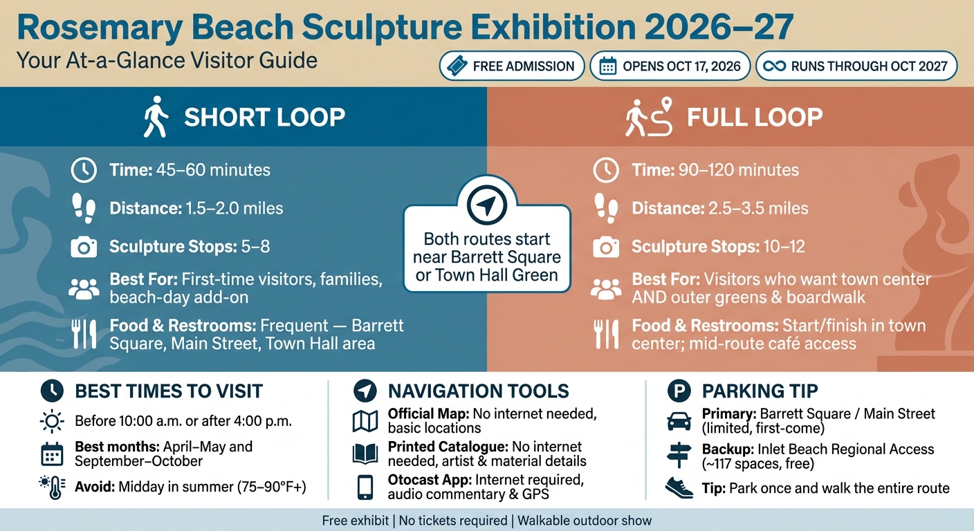 Rosemary Beach Sculpture Walk: Short Loop vs Full Loop at a Glance