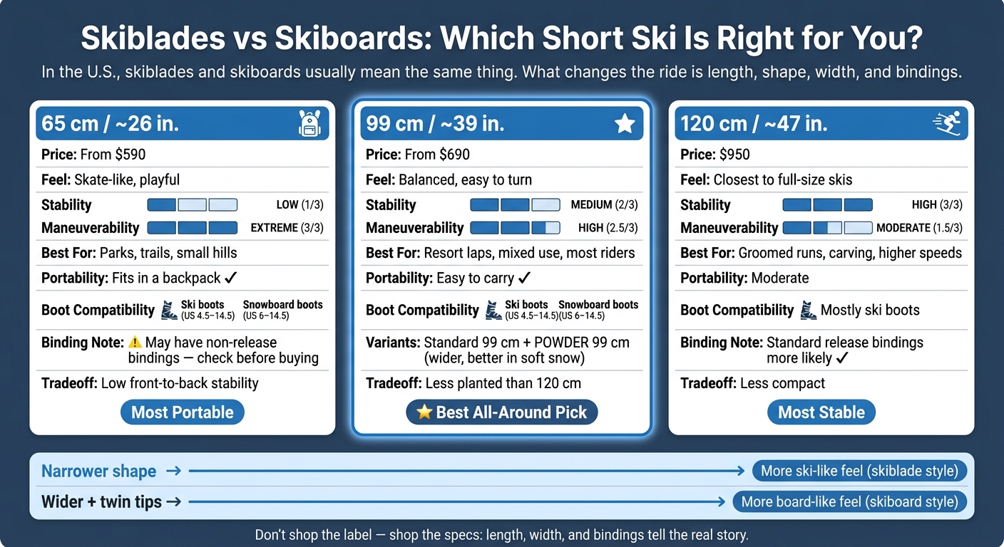Skiblades vs Skiboards: Size, Feel & Price Comparison Chart