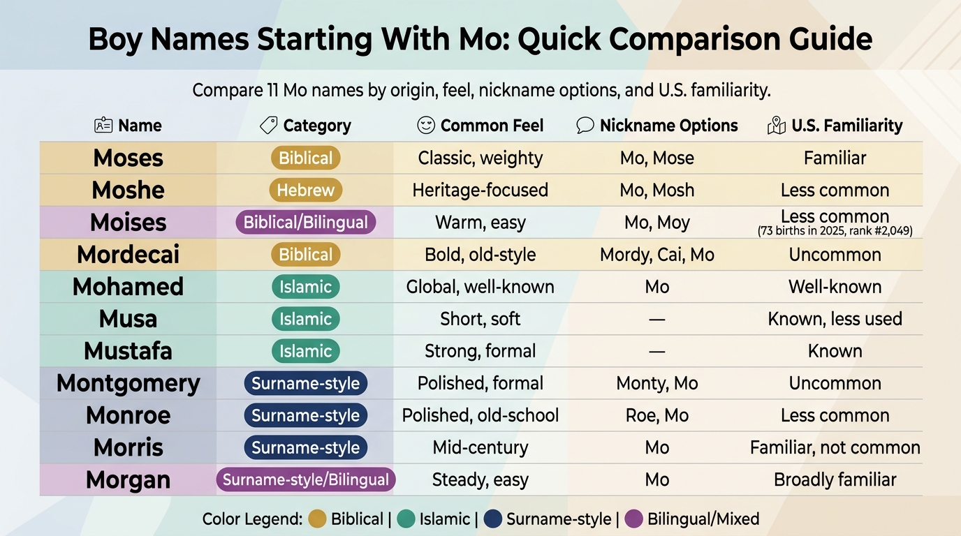Boy Names Starting With Mo: Quick Comparison Guide