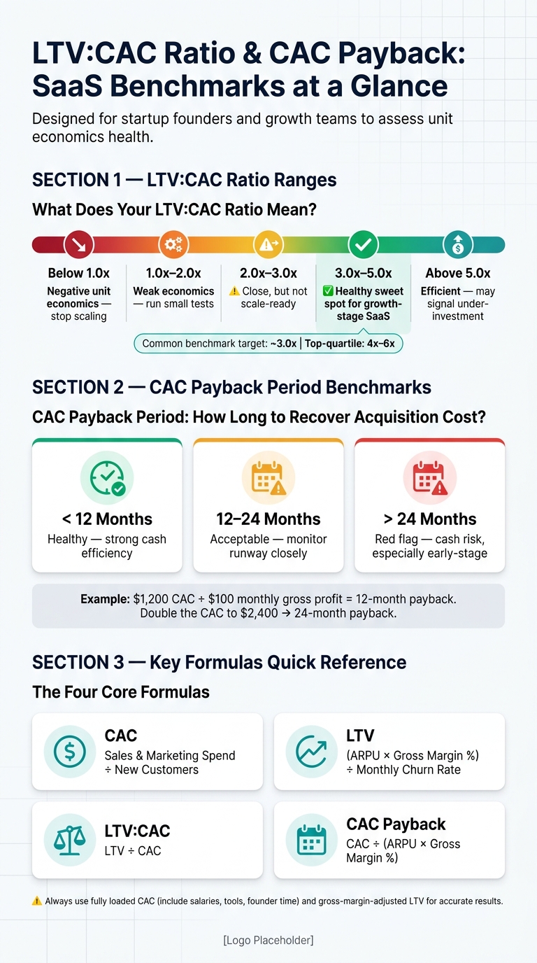 LTV:CAC Ratio Benchmarks & CAC Payback Guide for SaaS Startups