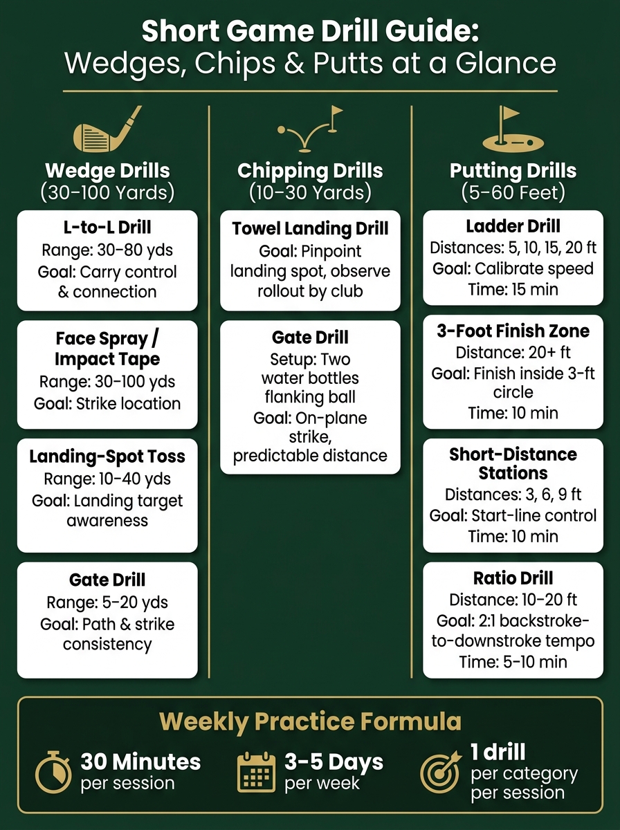 Short Game Drill Guide: Wedges, Chips & Putts at a Glance