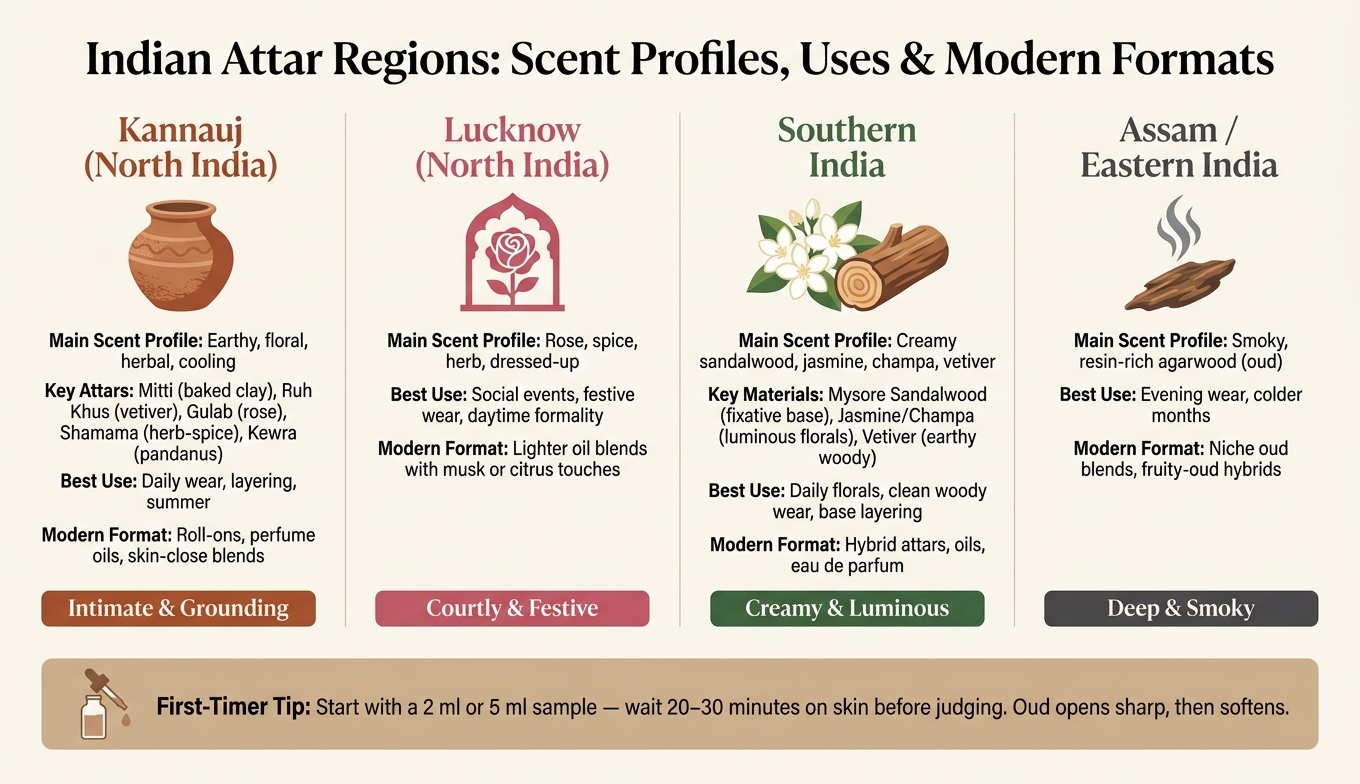 Indian Attar Regions: Scent Profiles, Uses & Modern Formats