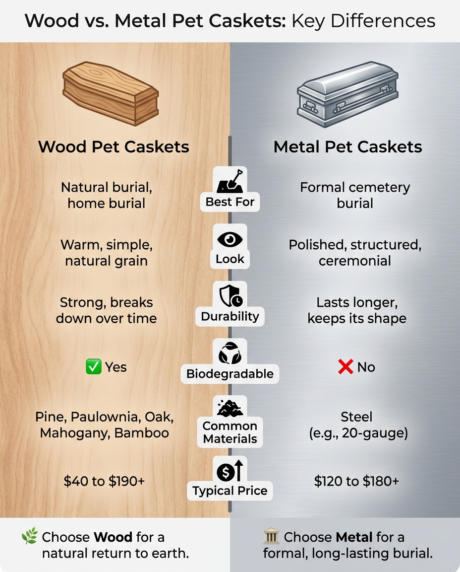 Wood vs. Metal Pet Caskets: Side-by-Side Comparison