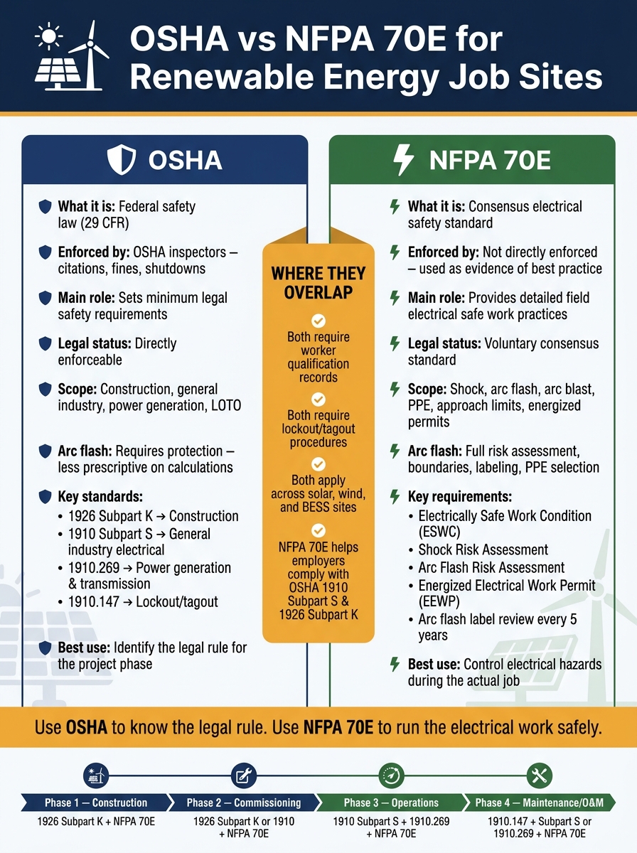 OSHA vs NFPA 70E for Renewable Energy Job Sites