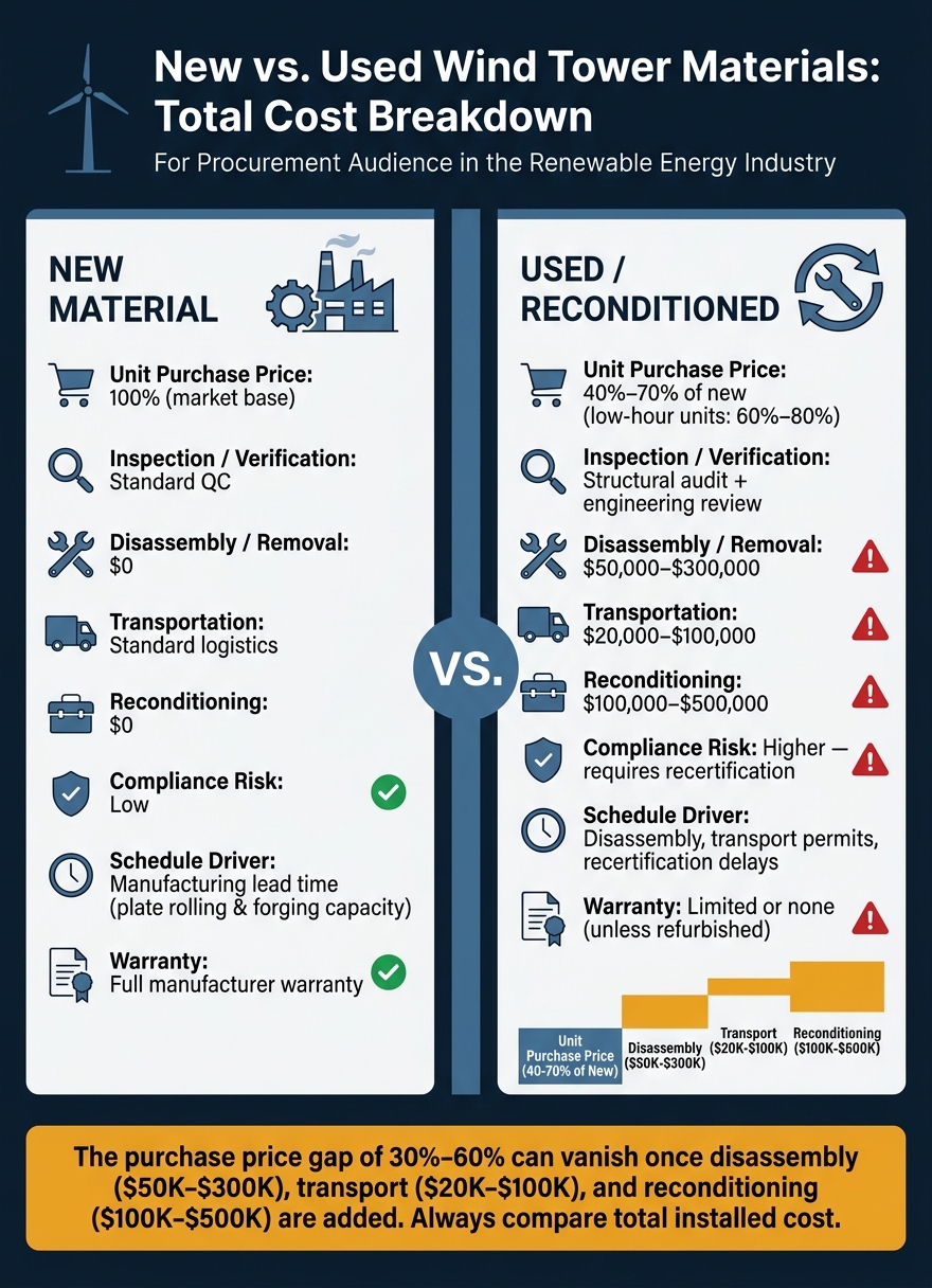 New vs. Used Wind Tower Materials: Total Cost Breakdown