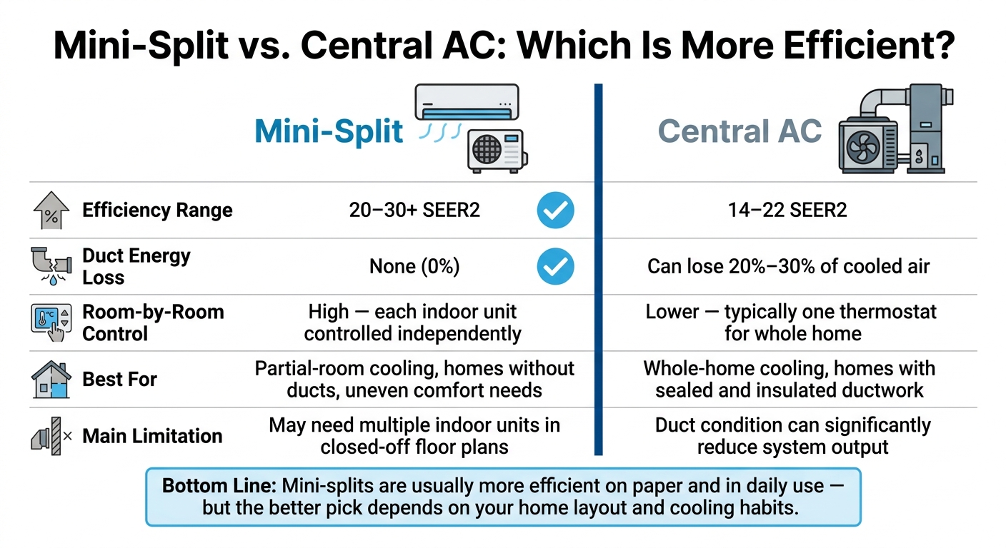 Mini-Split vs Central AC: Efficiency Comparison at a Glance