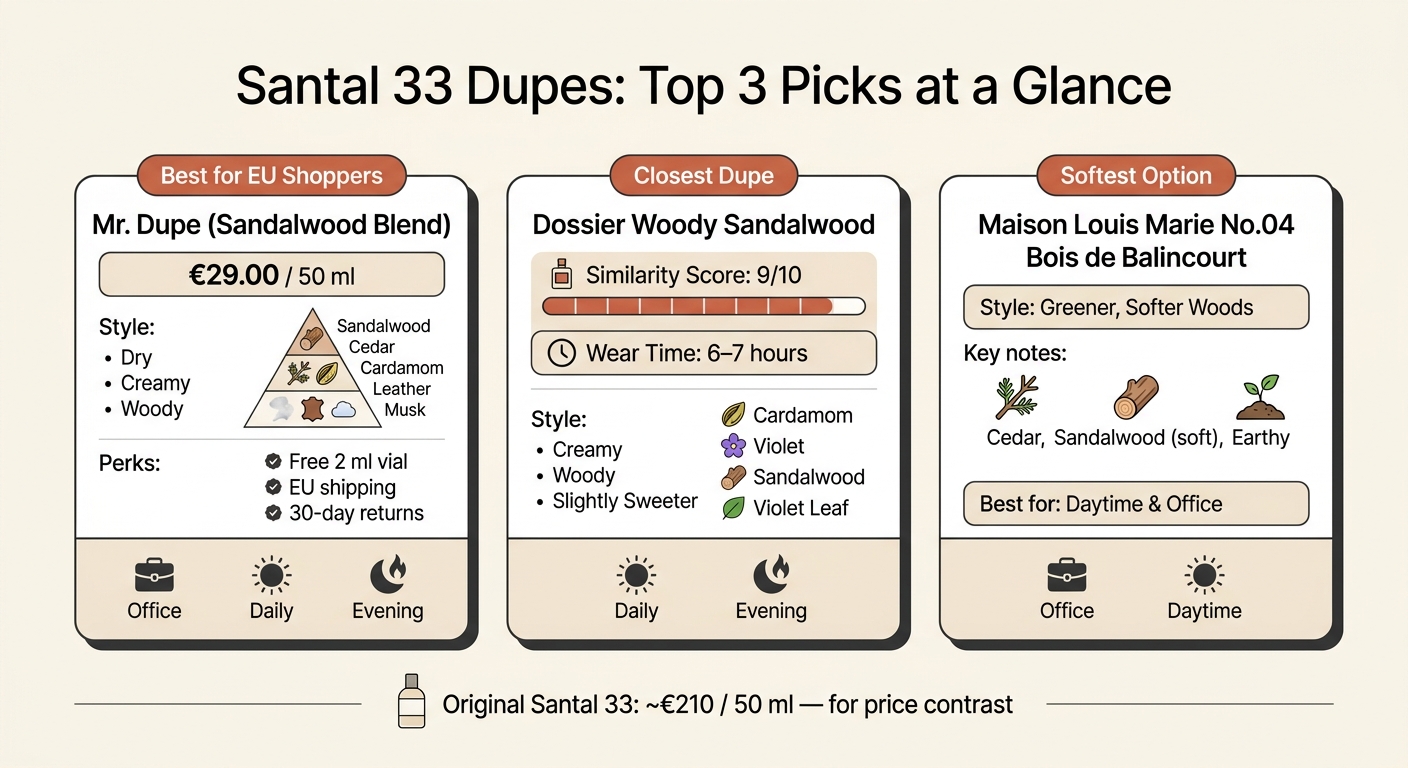 Santal 33 Dupes Compared: Price, Similarity & Wear Time