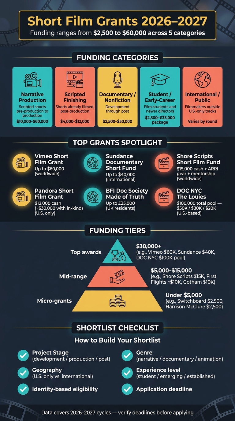 Short Film Grants 2026–2027: Funding Ranges by Category