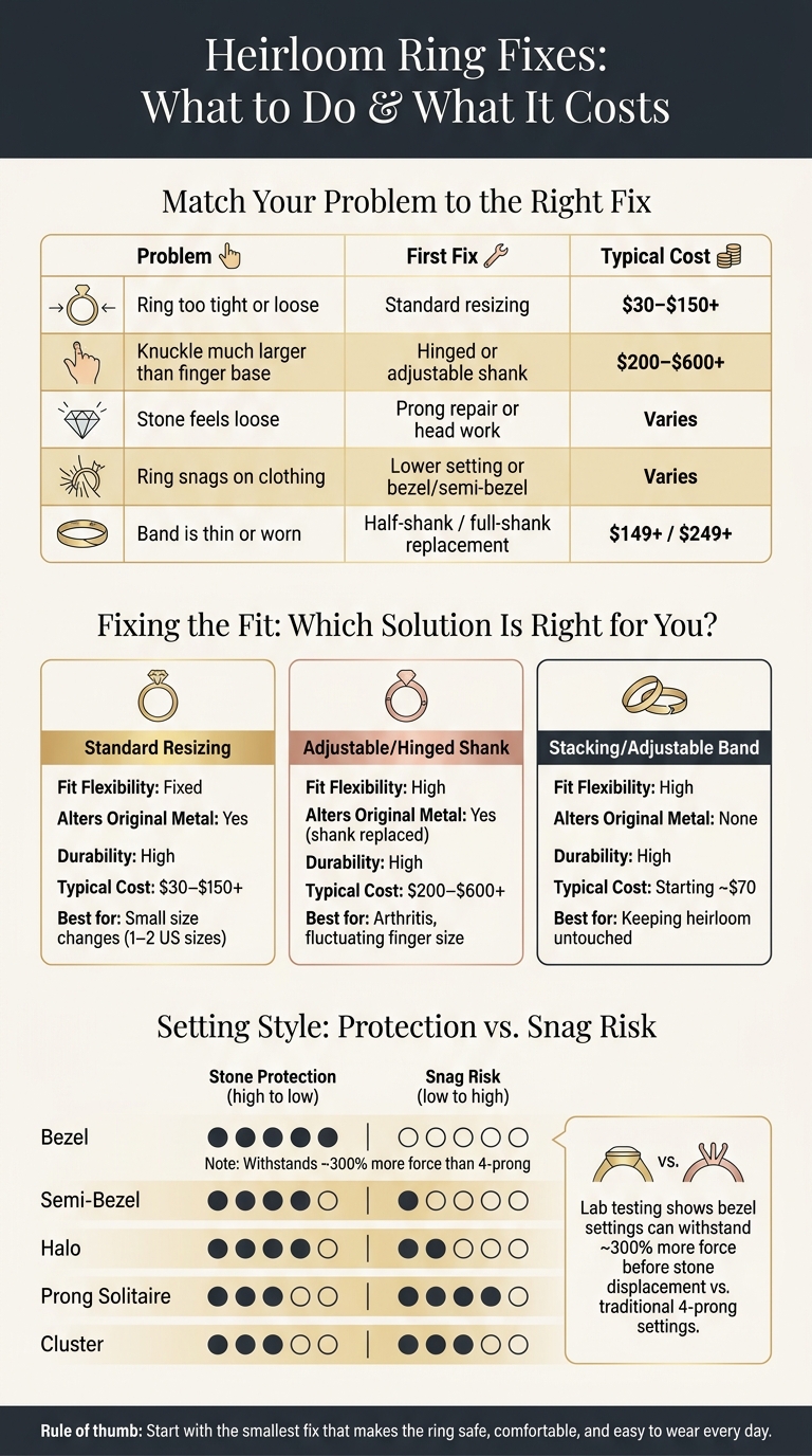Heirloom Ring Fix Options: Cost, Fit & Protection at a Glance