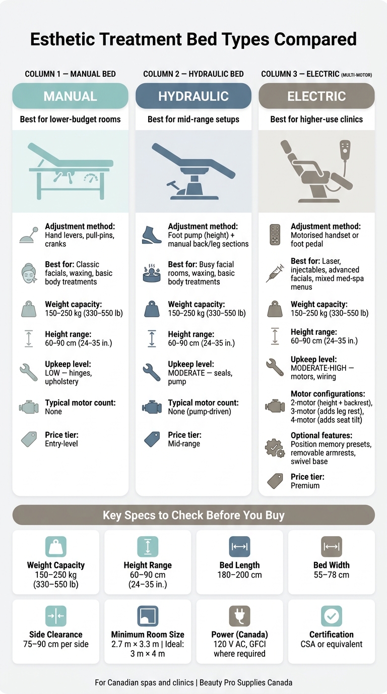 Esthetic Treatment Bed Types Compared: Manual vs Hydraulic vs Electric