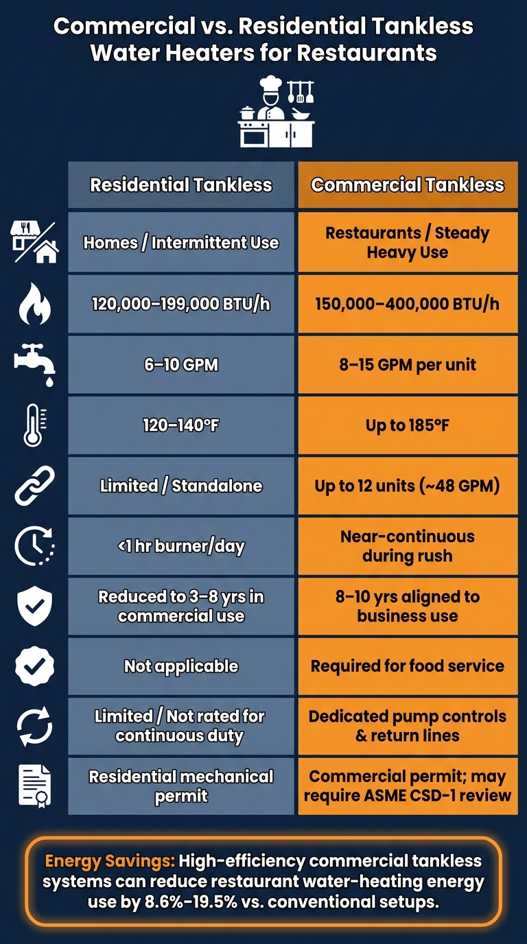 Commercial vs Residential Tankless Water Heaters for Restaurants